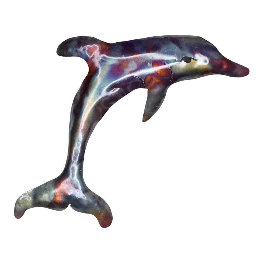 Bottlenose Dolphin Metal Wall Artwork 9" Multi Color Copper Handmade Ocean Fish